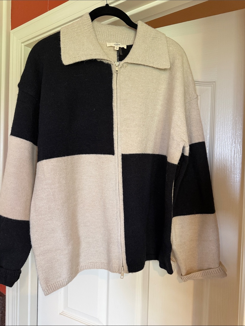 Black and tan zip up sweater